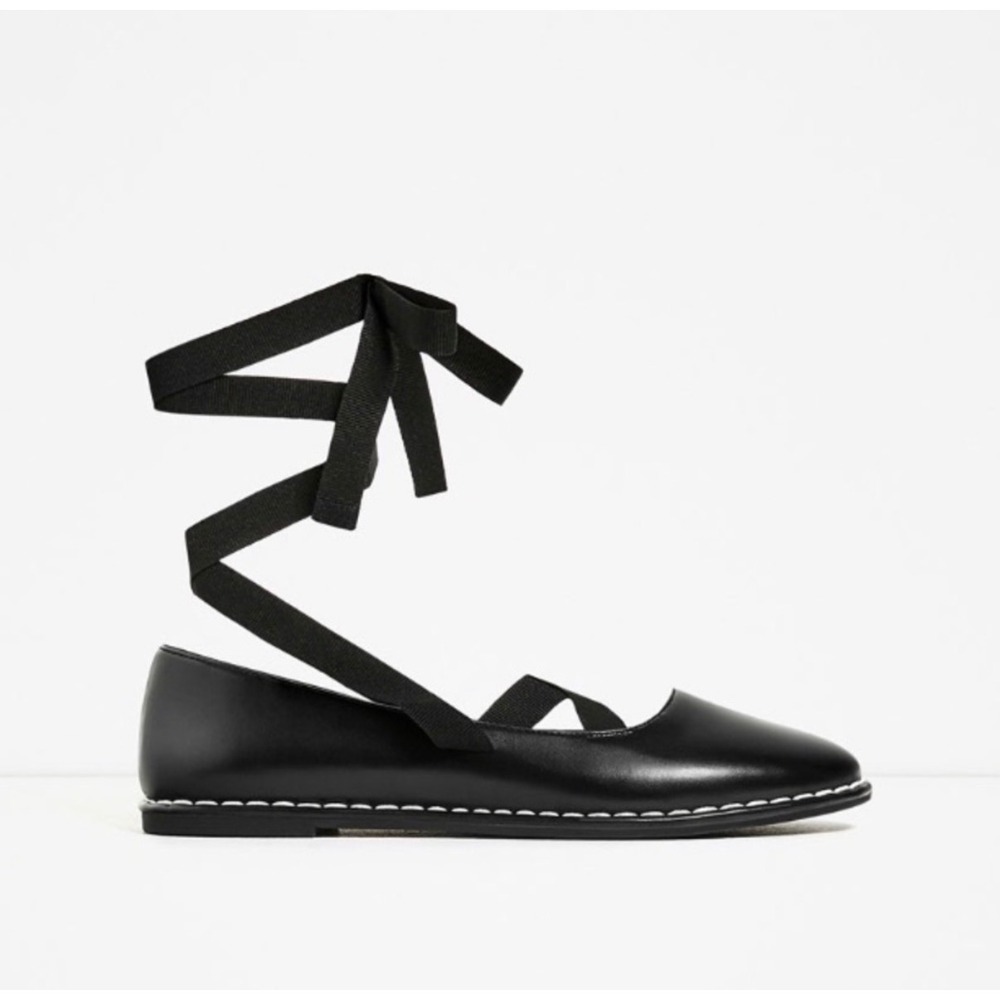 Zara Black Lace Up Flats